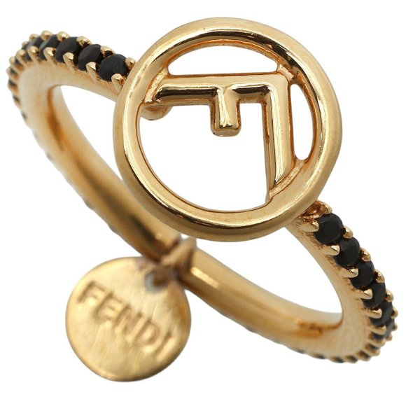 FENDI F Is Ring, GP Black Stone, Size 12, - Picture 1 of 5